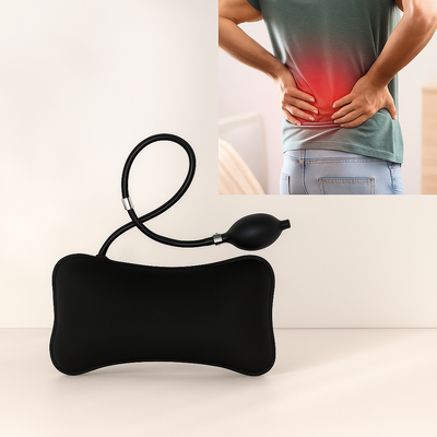 BackEase | Inflatable Lumbar Support Pillow – Spine Alignment – Adjustable Firmness – Back Pain Relief – Office Travel Car Seat Support