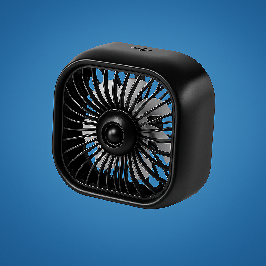 CoolGlow | USB Car Fan – 3-Speed Cooling – Colour-Changing LED Lights – Soft Rubber Vent Clip – Drivers & Passengers Summer Comfort