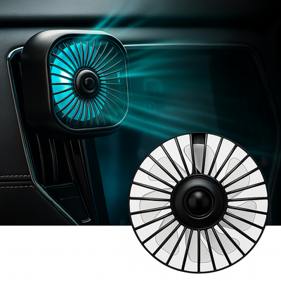 CoolGlow | USB Car Fan – 3-Speed Cooling – Colour-Changing LED Lights – Soft Rubber Vent Clip – Drivers & Passengers Summer Comfort