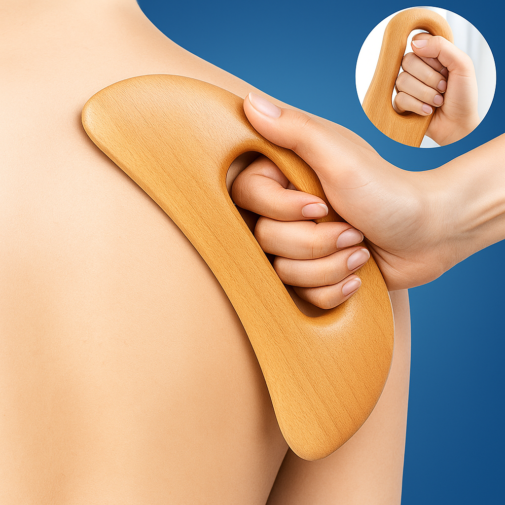 PureEase | Wooden Body Gua Sha Tool – Muscle Soreness Relief – Smooth Beechwood Finish – Full Body Massage – Relaxation & Recovery Benefits
