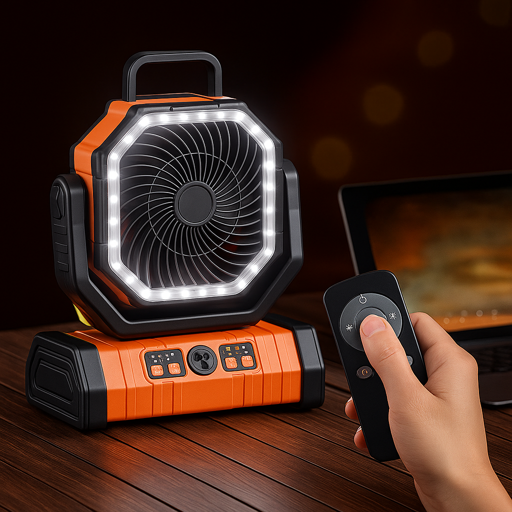 AirLumin | Portable Hangable Air Cooler – Extra Long Battery & Remote Control – LED Light & 20000 mAh Capacity – Camping & Patio Use
