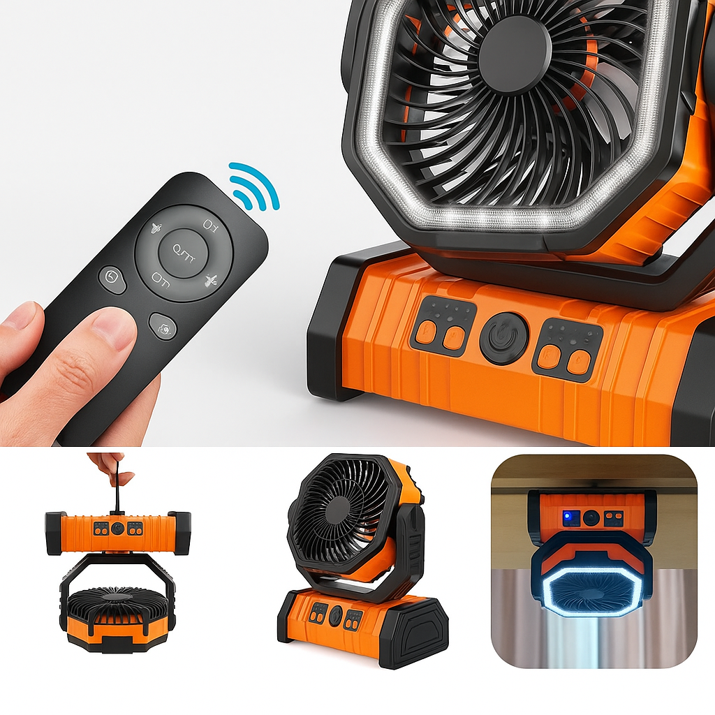 AirLumin | Portable Hangable Air Cooler – Extra Long Battery & Remote Control – LED Light & 20000 mAh Capacity – Camping & Patio Use