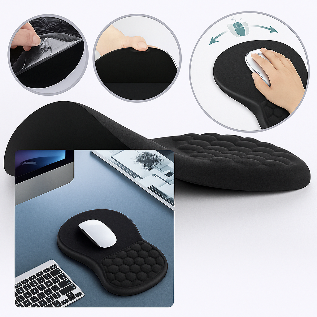 ErgoEase | Wrist Rest Mouse Pad – Relieves Wrist Pain – Cushioned Non-Slip Base – For Office Work & Gaming