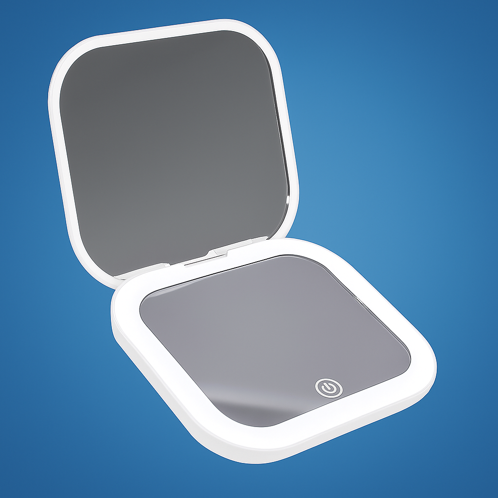 GlowFold | Light Up Makeup Mirror – Adjustable LED Brightness – Compact Folding Double-Sided – Travel & Home Use