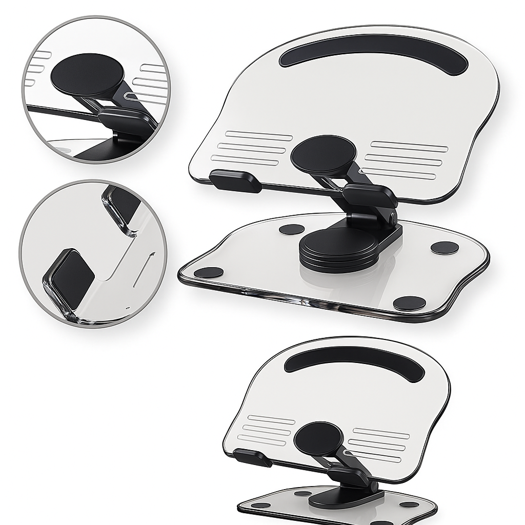 StandEase | Tablet Stand For Desk – Ergonomic Adjustable Angles – Acrylic Foldable Non-slip – Home Office & Study
