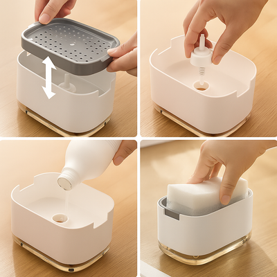 TidyFlow | Soap Dispenser Sponge Holder – Compact Non-Slip – Silicone Base Easy Clean – Kitchen Sink Organisation