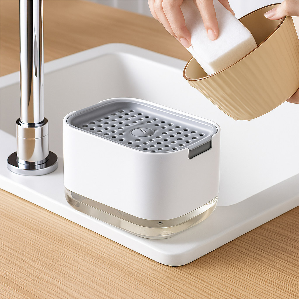 TidyFlow | Soap Dispenser Sponge Holder – Compact Non-Slip – Silicone Base Easy Clean – Kitchen Sink Organisation