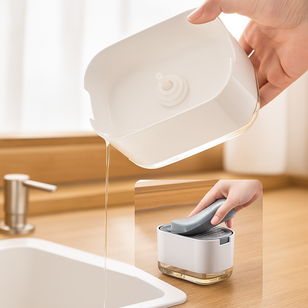 TidyFlow | Soap Dispenser Sponge Holder – Compact Non-Slip – Silicone Base Easy Clean – Kitchen Sink Organisation