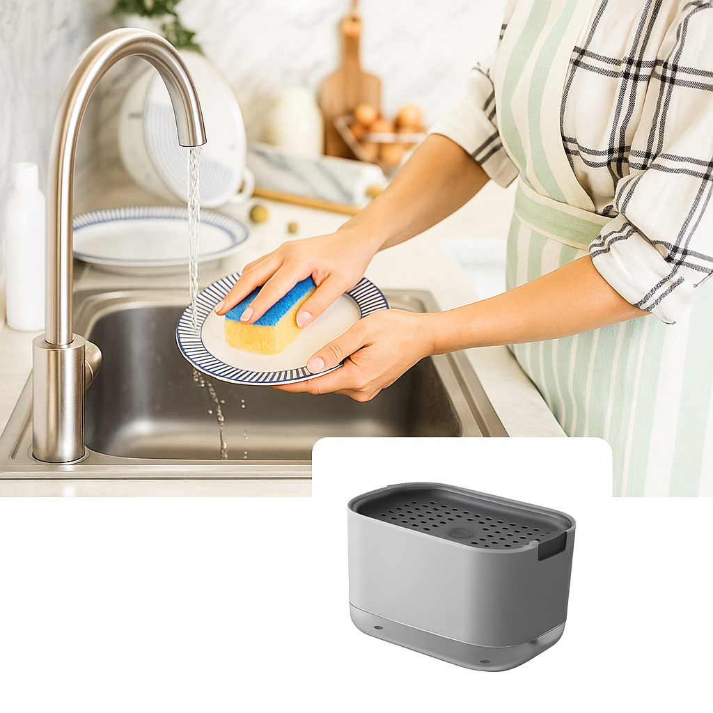 TidyFlow | Soap Dispenser Sponge Holder – Compact Non-Slip – Silicone Base Easy Clean – Kitchen Sink Organisation