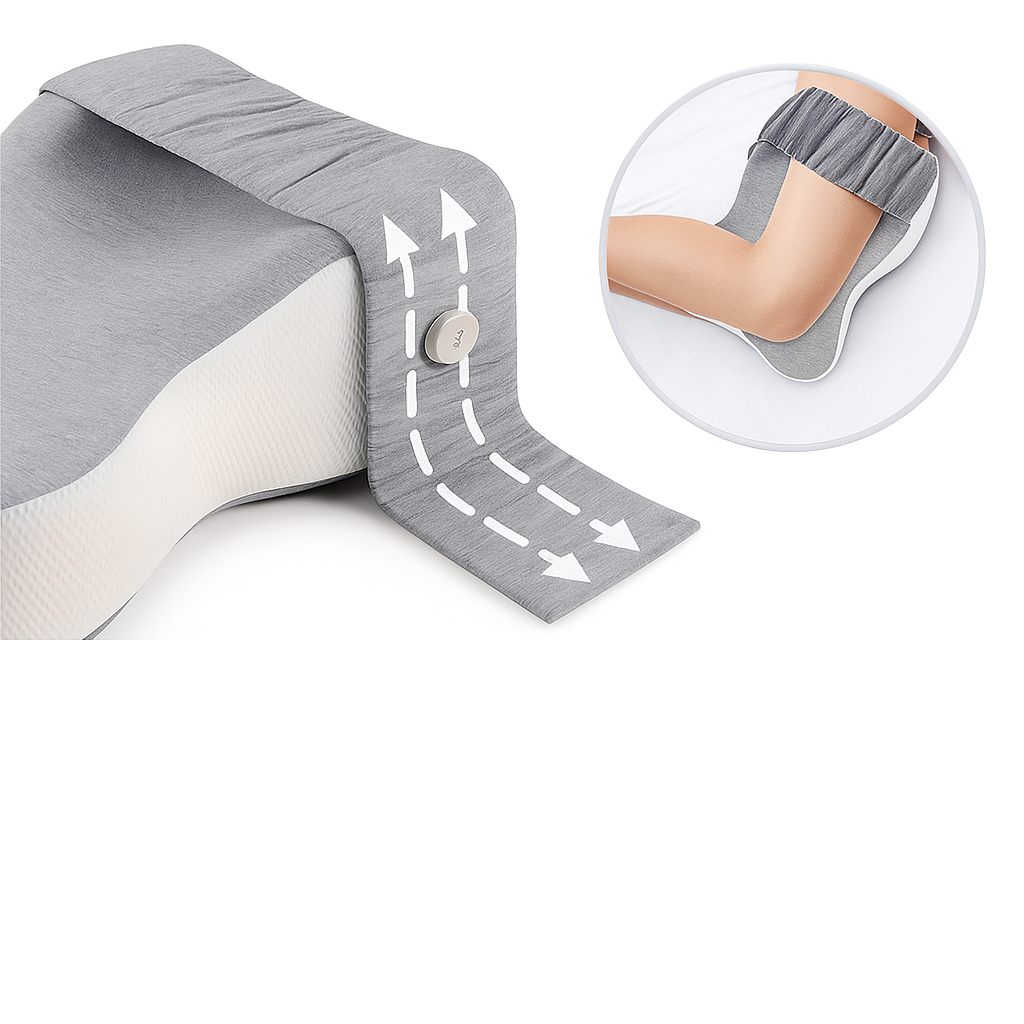 DreamRelief | Knee Pillow – Side Sleeper Alignment – Breathable Memory Foam with Strap – Pregnancy and Hip Support