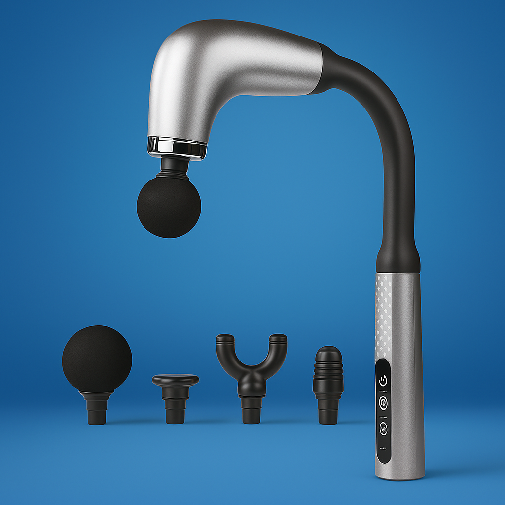 DeepEase | Massage Gun – Extended Handle – Quiet Adjustable Levels – Pain Relief For Back and Full Body