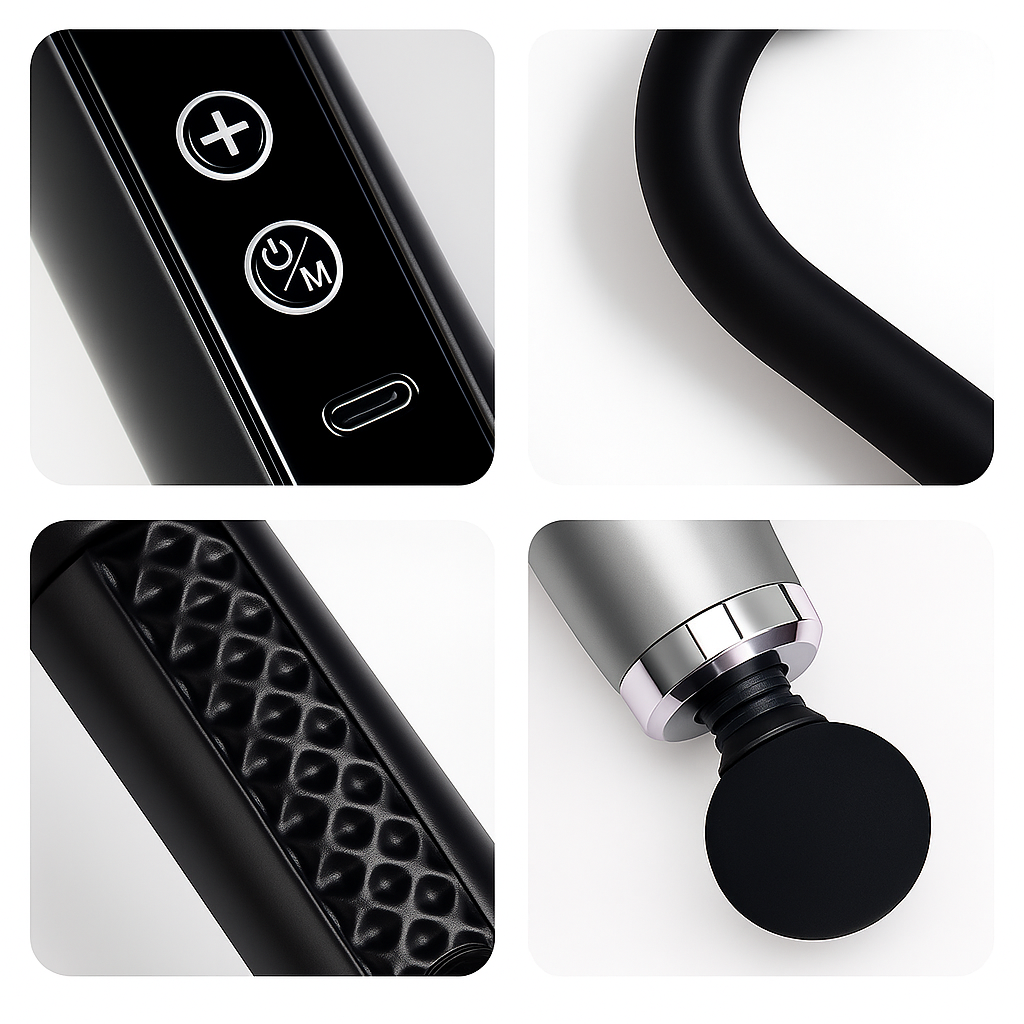 DeepEase | Massage Gun – Extended Handle – Quiet Adjustable Levels – Pain Relief For Back and Full Body
