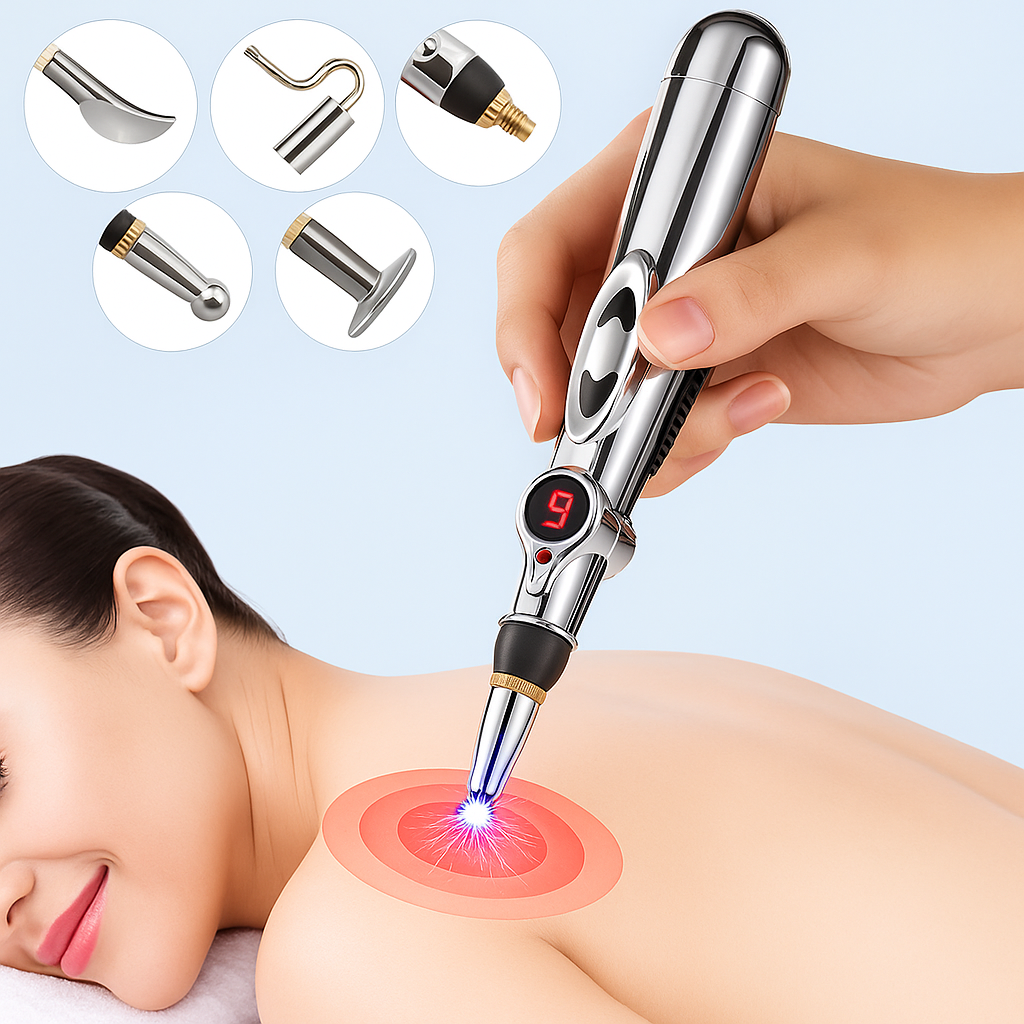 PulseCare | Pain Relief Acupuncture Pen – Drug-free Massage Therapy – Multi-head Design – Stress and Muscle Recovery