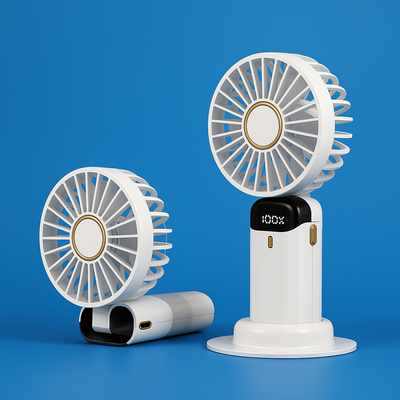 AeroChill | Mini Handheld Fan – Long-Life Battery – Quiet 5-Speed Airflow – Ideal for Travel & Desk Use