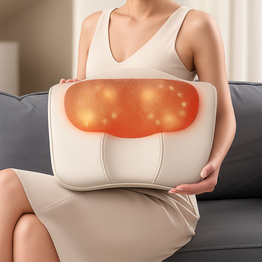 ThermaKnead | Shiatsu Massage Pillow – Heated Deep-Kneading – Breathable Mesh – Neck and Back Pain Relief for Home Office and Car