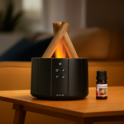 AuraFlame | Decorative Flame Diffuser – Quiet Ultrasonic Humidifier – LED Light – Aromatherapy for Sleep & Stress Relief