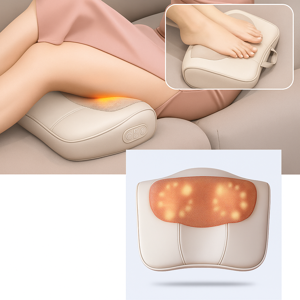 ThermaKnead | Shiatsu Massage Pillow – Heated Deep-Kneading – Breathable Mesh – Neck and Back Pain Relief for Home Office and Car