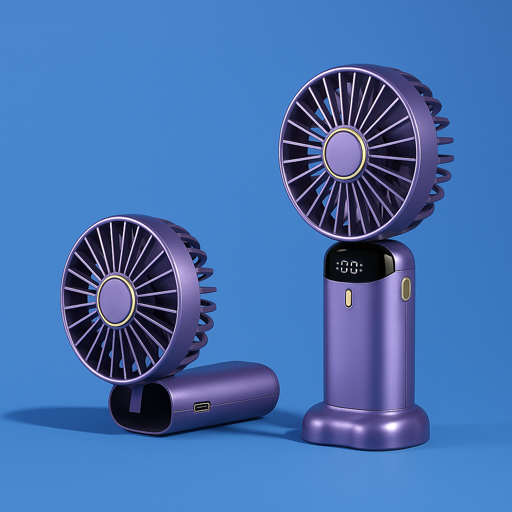 AeroChill | Mini Handheld Fan – Long-Life Battery – Quiet 5-Speed Airflow – Ideal for Travel & Desk Use