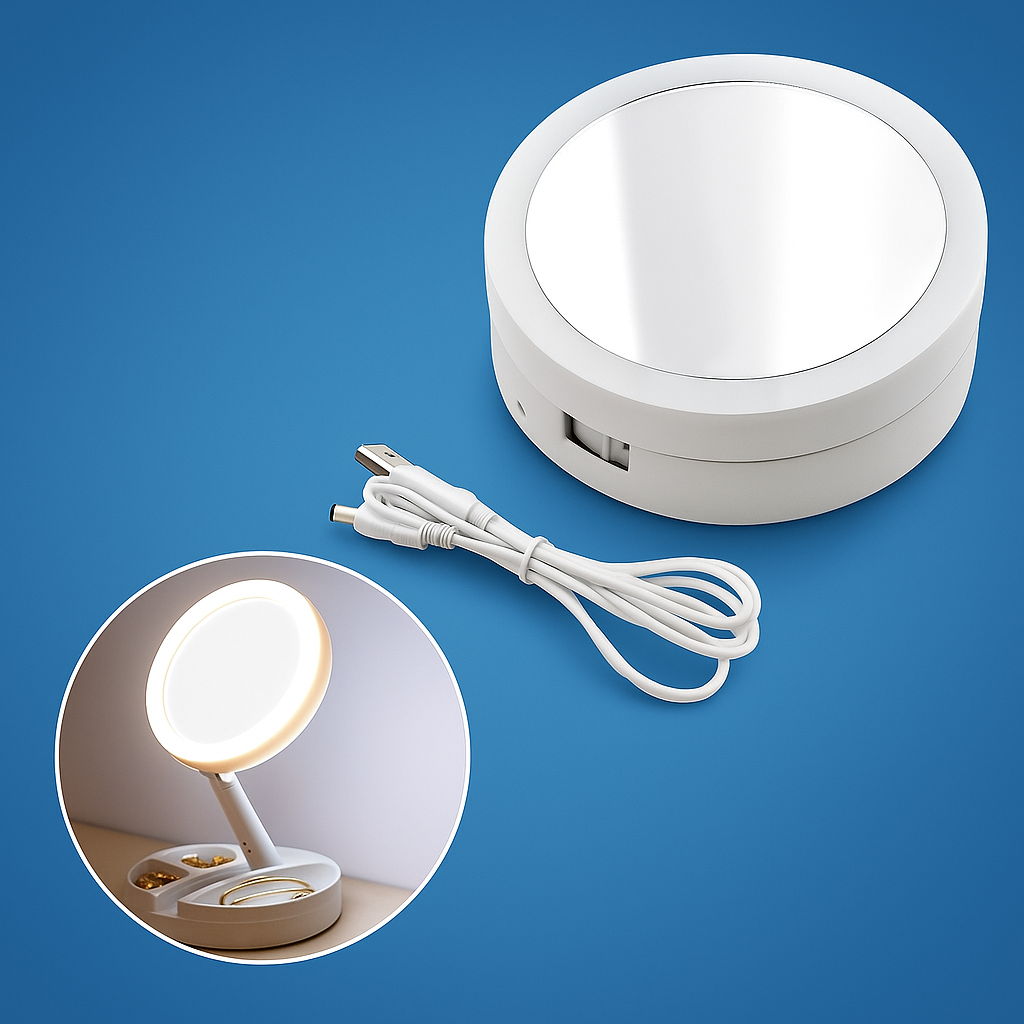 LumiLens | Double-Sided Magnifying Mirror – LED Illumination – 10× Magnification – Makeup & Tweezing