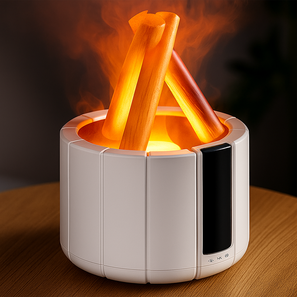 AuraFlame | Decorative Flame Diffuser – Quiet Ultrasonic Humidifier – LED Light – Aromatherapy for Sleep & Stress Relief