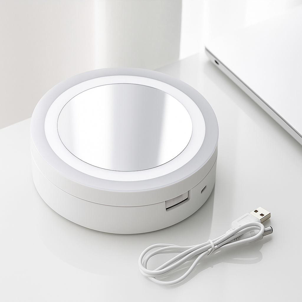 LumiLens | Double-Sided Magnifying Mirror – LED Illumination – 10× Magnification – Makeup & Tweezing