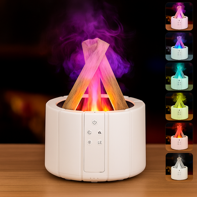 AuraFlame | Decorative Flame Diffuser – Quiet Ultrasonic Humidifier – LED Light – Aromatherapy for Sleep & Stress Relief