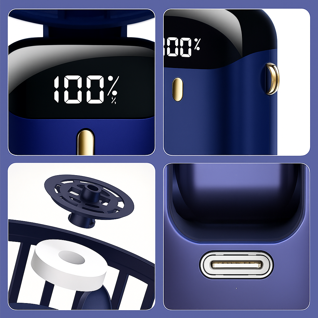 AeroChill | Mini Handheld Fan – Long-Life Battery – Quiet 5-Speed Airflow – Ideal for Travel & Desk Use