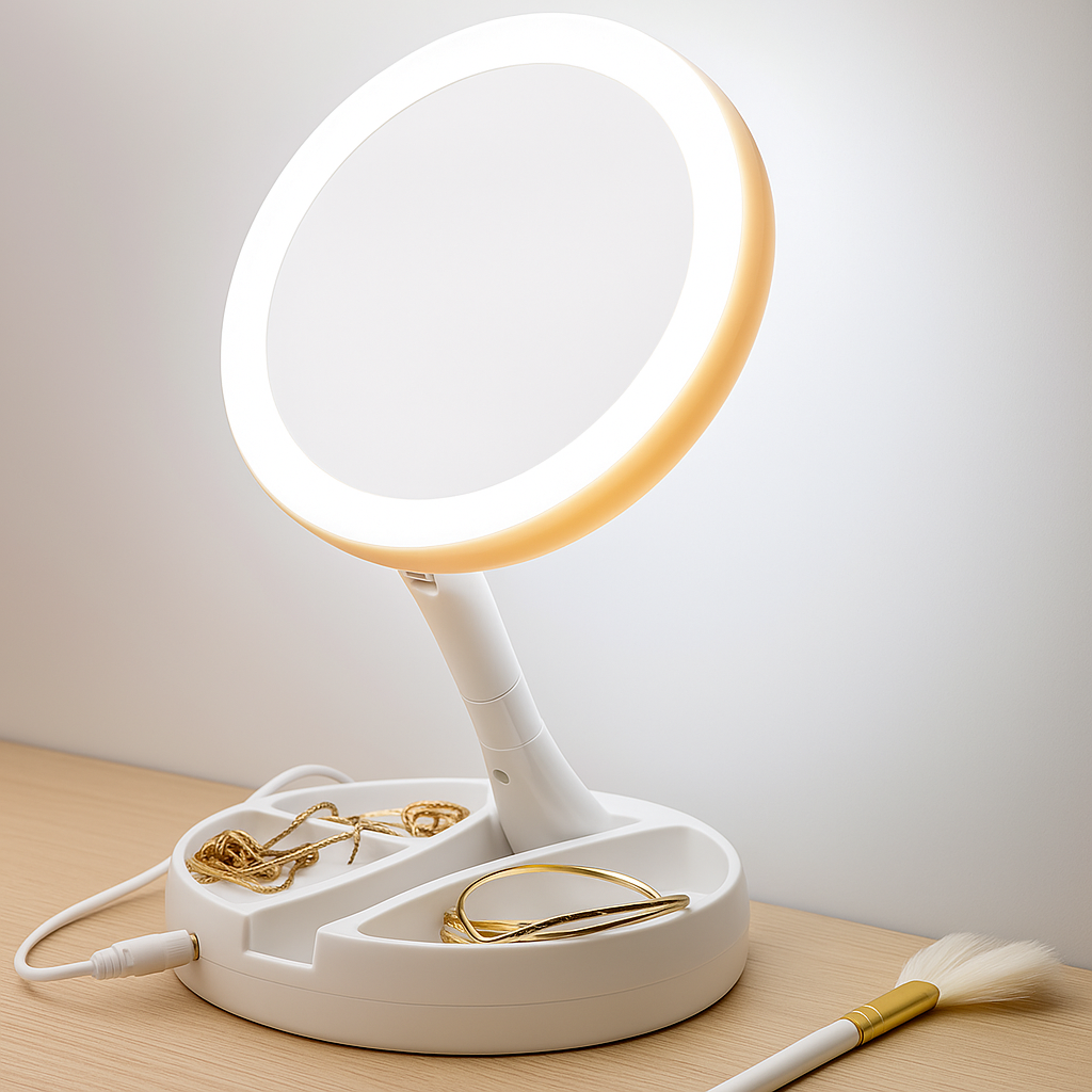 LumiLens | Double-Sided Magnifying Mirror – LED Illumination – 10× Magnification – Makeup & Tweezing