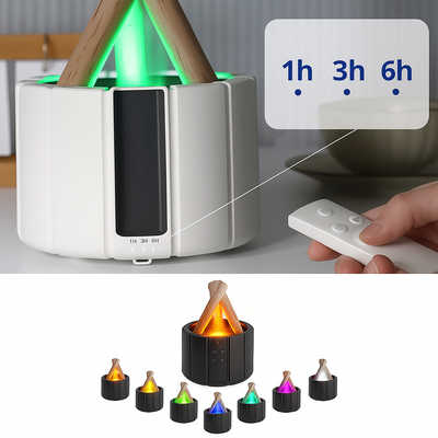 AuraFlame | Decorative Flame Diffuser – Quiet Ultrasonic Humidifier – LED Light – Aromatherapy for Sleep & Stress Relief