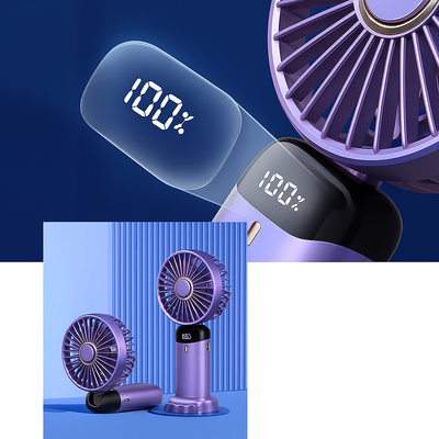 AeroChill | Mini Handheld Fan – Long-Life Battery – Quiet 5-Speed Airflow – Ideal for Travel & Desk Use