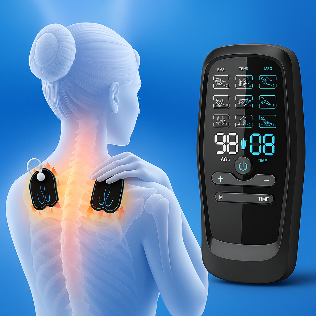 StimEase | Muscle Stimulator EMS – Intense Pain Relief – USB-Powered 10 Pads – Back & Shoulder Discomfort