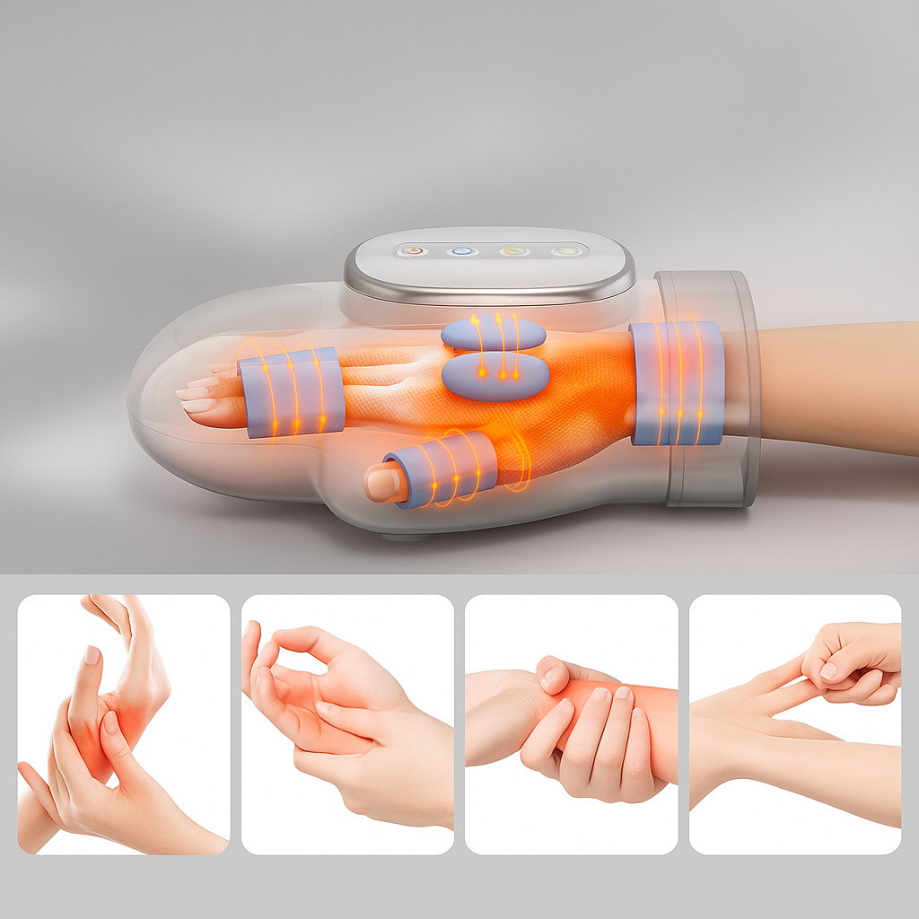CalmPulse | Hand Compression Massager – Heat Relief Device – Cordless USB-Rechargeable – Ideal for Carpal Tunnel
