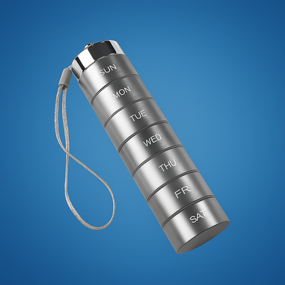 DoseGuard | Weekly Pill Organiser – Moisture-Proof Metal Case – 7-Day Clear Label Design – Travel Friendly for Adults & Seniors