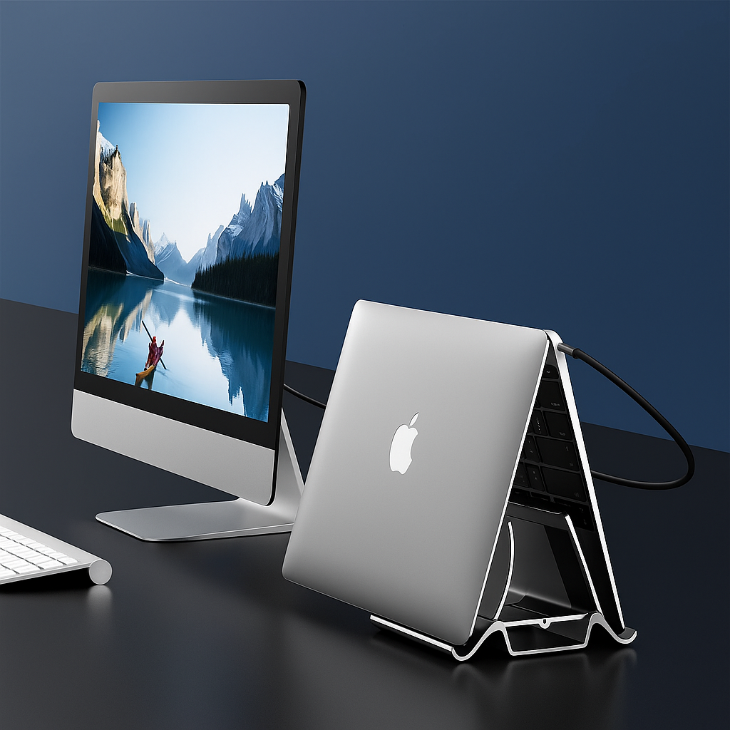 Deskform | Vertical Laptop Stand – Adjustable Aluminium Design – Space-Saving Cooling Holder for Workstations