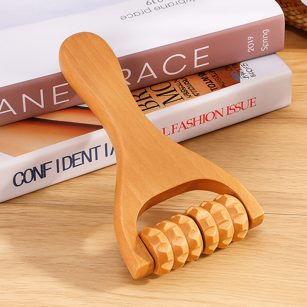 WoodEase | Handheld Massage Roller – Deep Muscle Relief – Natural Wood Finish – Back Legs & Arms