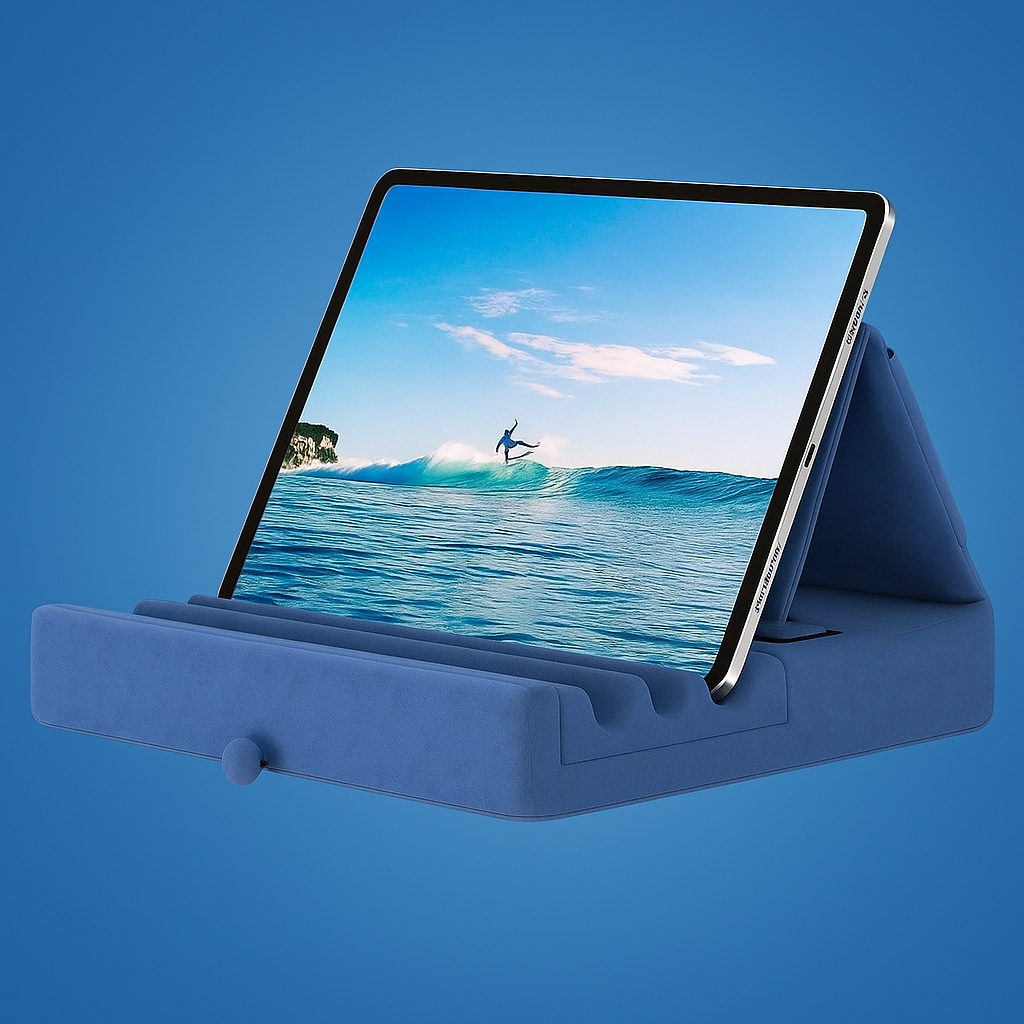 ViewEase | Foldable Tablet Pillow Stand – Adjustable Hands-Free Holder – Soft Cushioned Support with Pocket – Home & Travel Use
