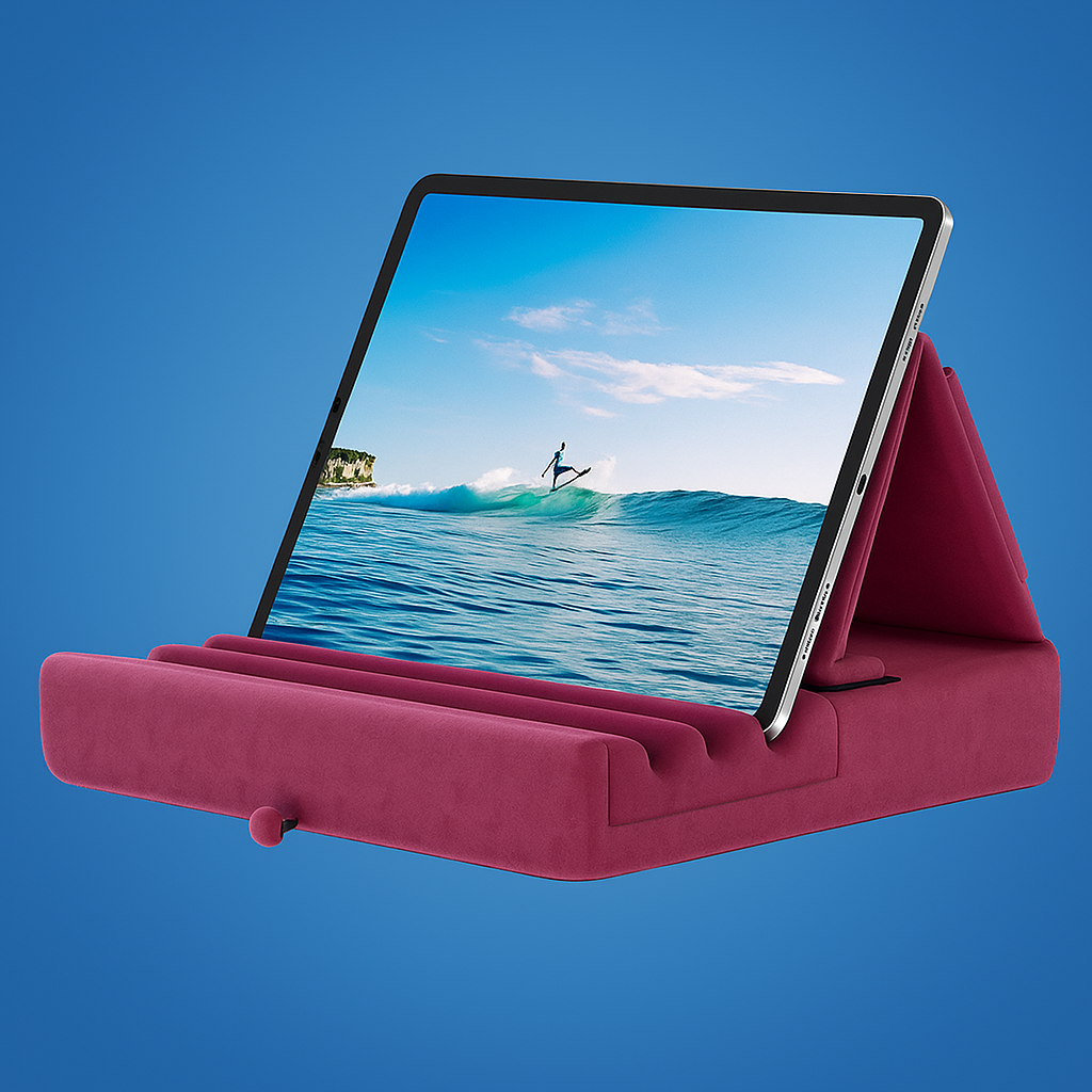 ViewEase | Foldable Tablet Pillow Stand – Adjustable Hands-Free Holder – Soft Cushioned Support with Pocket – Home & Travel Use