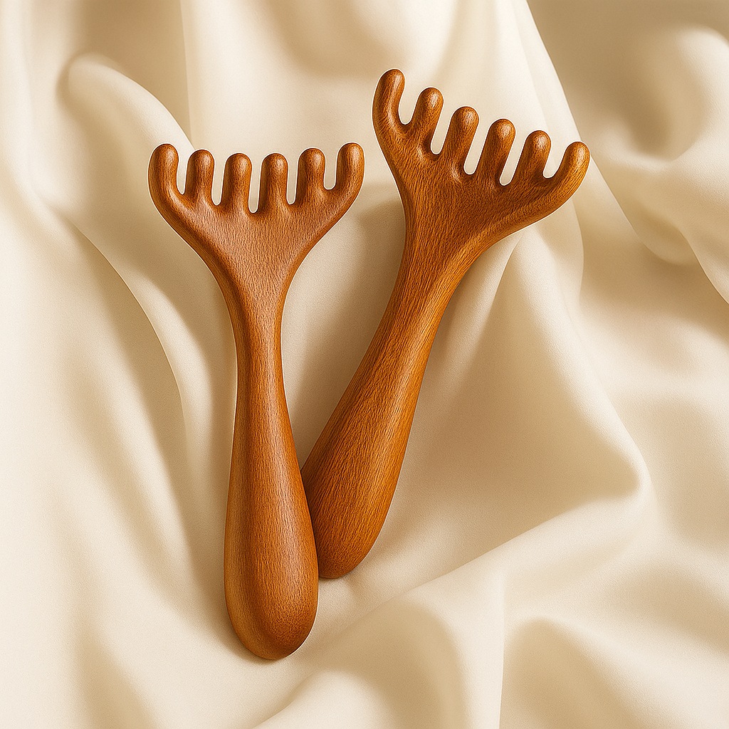 CalmiWood | Natural Sandalwood Head Massage Comb – Anti-Static Meridian Design – Gentle Scalp Stimulation – Relaxation & Hair Care