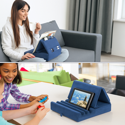 ViewEase | Foldable Tablet Pillow Stand – Adjustable Hands-Free Holder – Soft Cushioned Support with Pocket – Home & Travel Use