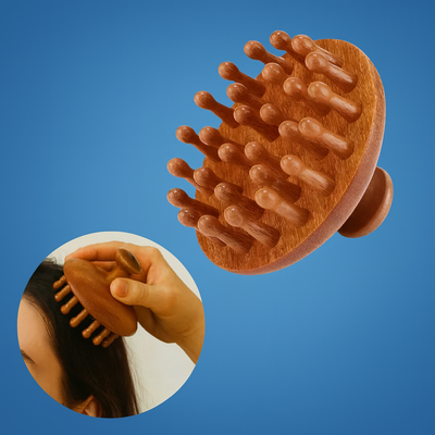 CalmCrown | Scalp Massager Comb – Stress-Relief & Hair Health – Natural Sandalwood Wide-Tooth – Home Office Travel Use
