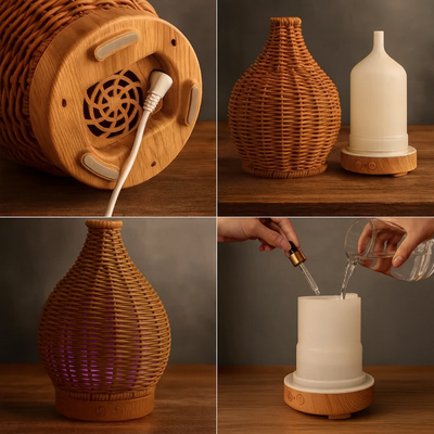 CalmMist | Humidifier & Essential-Oil Diffuser – Dry-Air Relief for Bedroom & Nursery – Quiet USB 5 V – 80 ml Stylish Vase Design