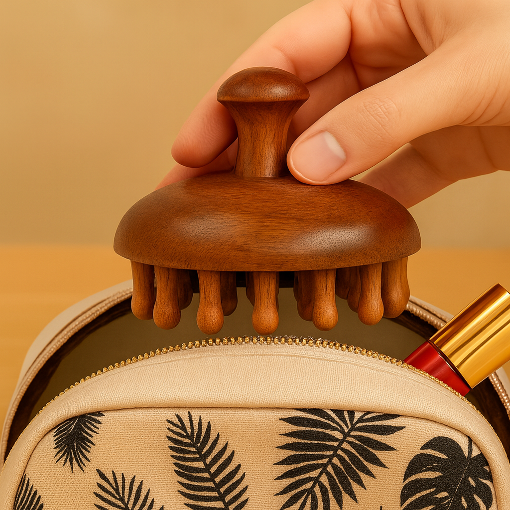 CalmCrown | Scalp Massager Comb – Stress-Relief & Hair Health – Natural Sandalwood Wide-Tooth – Home Office Travel Use