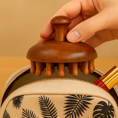 CalmCrown | Scalp Massager Comb – Stress-Relief & Hair Health – Natural Sandalwood Wide-Tooth – Home Office Travel Use