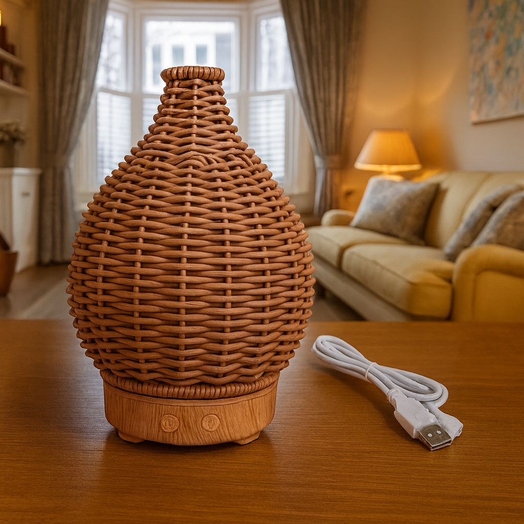 CalmMist | Humidifier & Essential-Oil Diffuser – Dry-Air Relief for Bedroom & Nursery – Quiet USB 5 V – 80 ml Stylish Vase Design