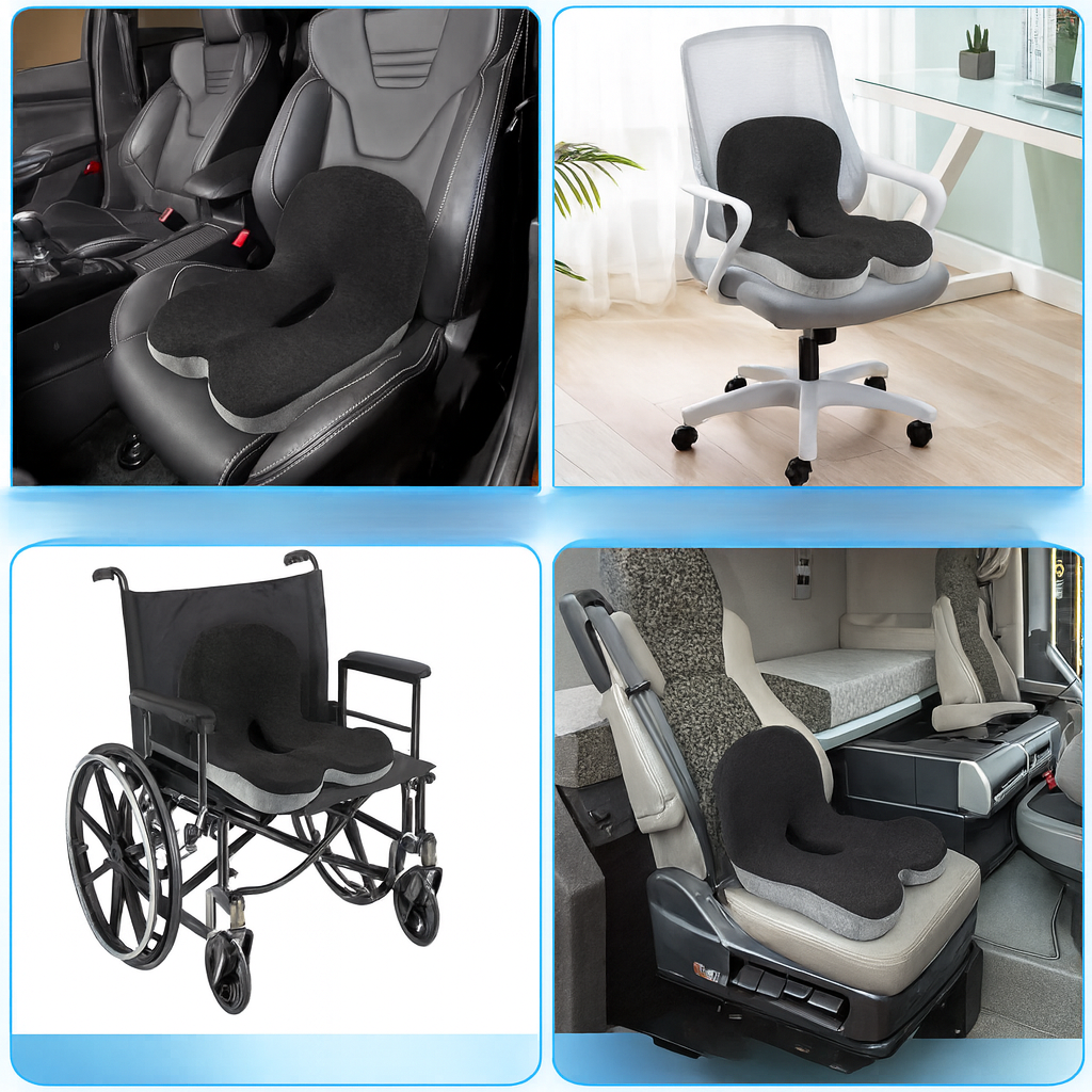 SeatRelief | Seat Cushion – Lumbar & Coccyx Pain Relief – Memory Foam Non-Slip Support – Office Car Home Use