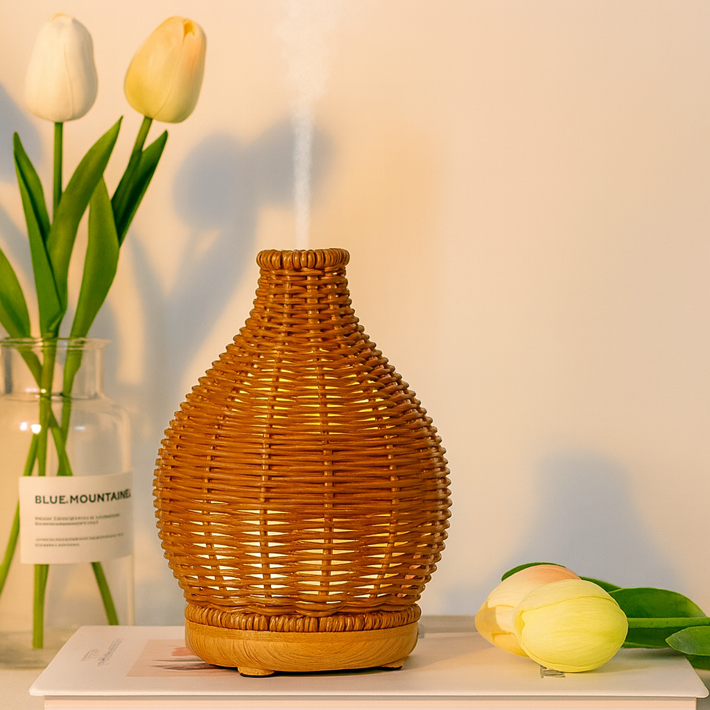 CalmMist | Humidifier & Essential-Oil Diffuser – Dry-Air Relief for Bedroom & Nursery – Quiet USB 5 V – 80 ml Stylish Vase Design