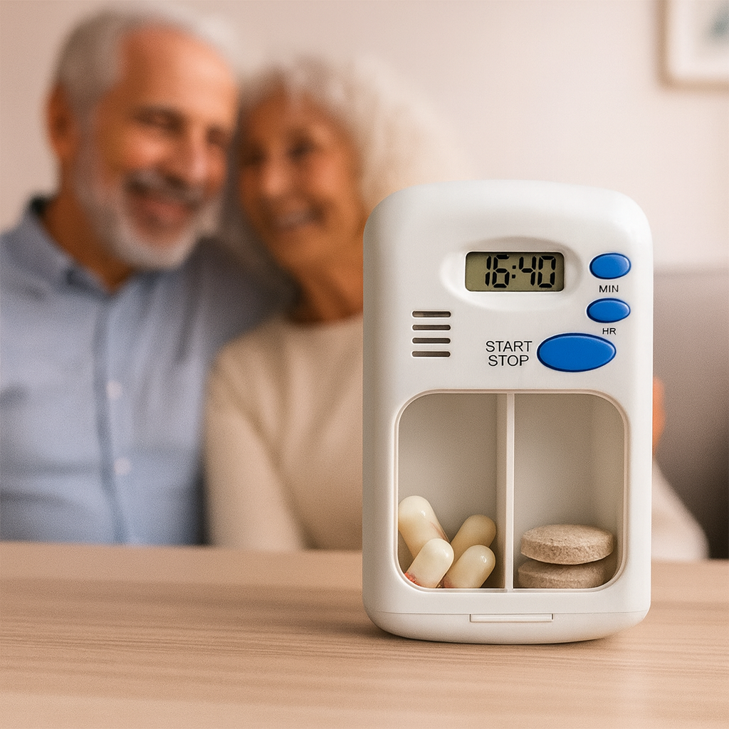 MediPrompt | Pill Organiser Alarm Box – Medication Reminder with Timer – Portable & Easy to Use – Daily Health Support