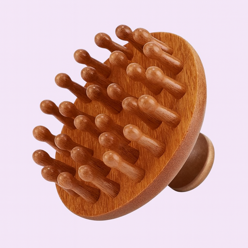 CalmCrown | Scalp Massager Comb – Stress-Relief & Hair Health – Natural Sandalwood Wide-Tooth – Home Office Travel Use