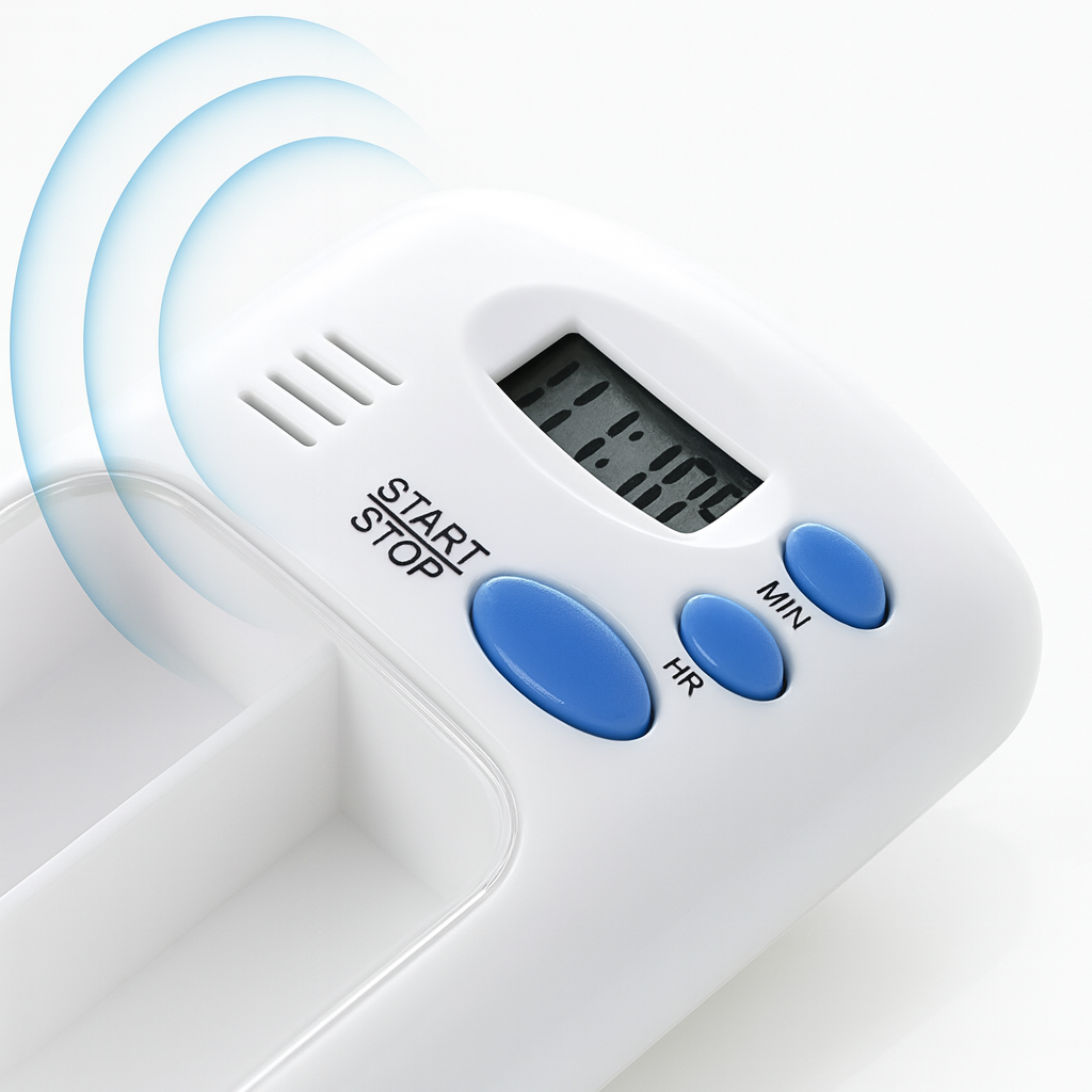 MediPrompt | Pill Organiser Alarm Box – Medication Reminder with Timer – Portable & Easy to Use – Daily Health Support