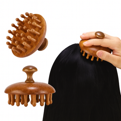 CalmCrown | Scalp Massager Comb – Stress-Relief & Hair Health – Natural Sandalwood Wide-Tooth – Home Office Travel Use